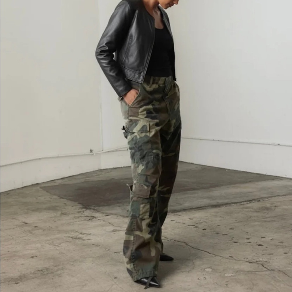 Black Leather Jacket and Camouflage Cargo Pants